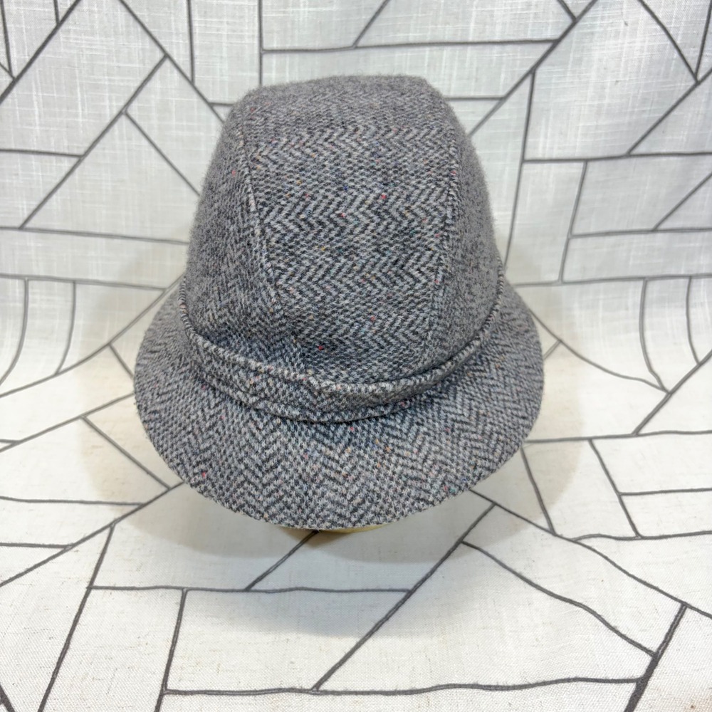 Kangol Bucket Hat XL Grey Herringbone Wool Blend Made in England Vintage